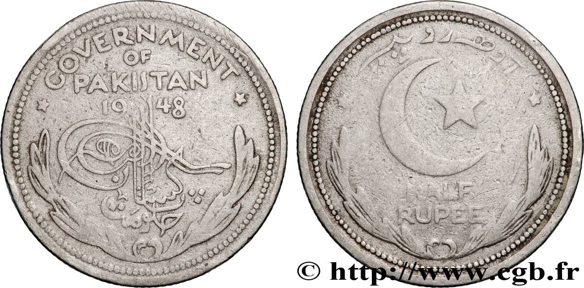 PAKISTAN 1/2 Rupee (Roupie) 1948  VF 