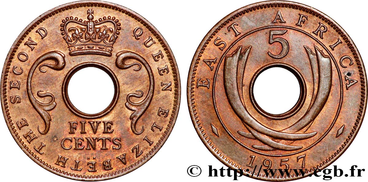 EAST AFRICA (BRITISH) 5 Cents Élisabeth II 1957 Kings Norton AU 