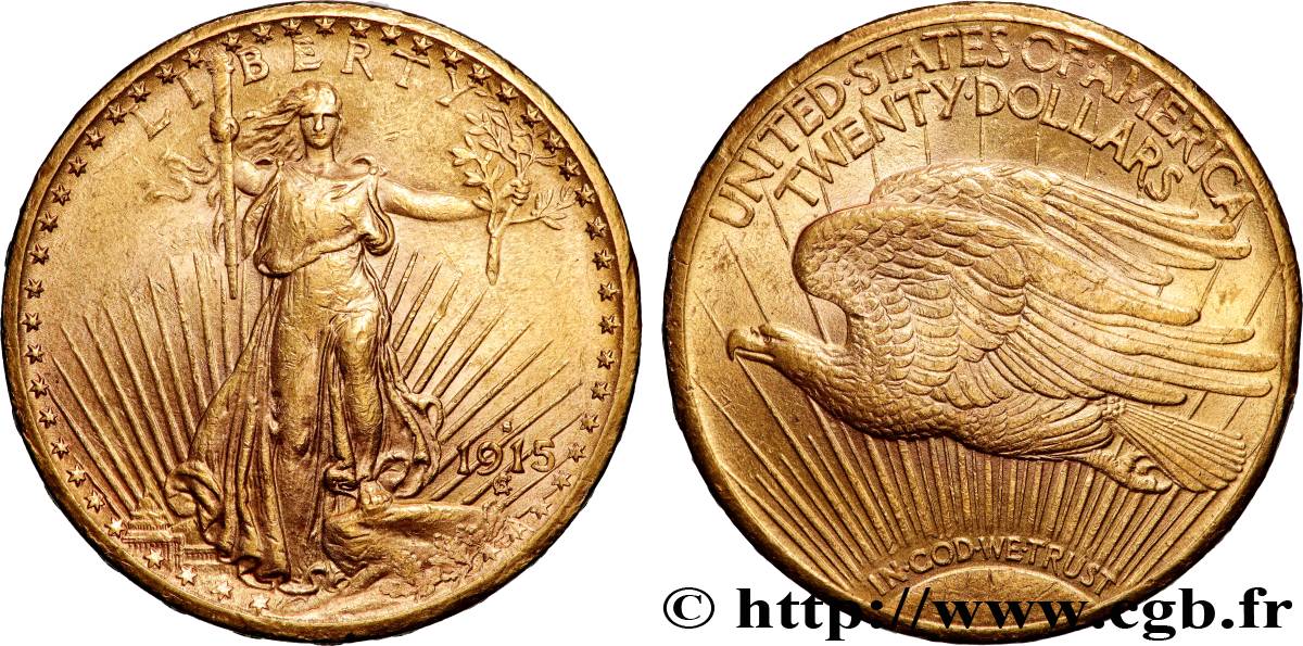OR, PALLADIUM ET PLATINE INVESTISSEMENT 20 Dollars or  Liberty  1915 San Francisco TTB+ 