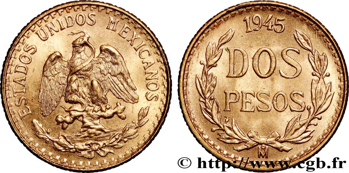 ORO, PALLADIO E PLATINO: INVESTIMENTI 2 Pesos 1945 Mexico SPL 