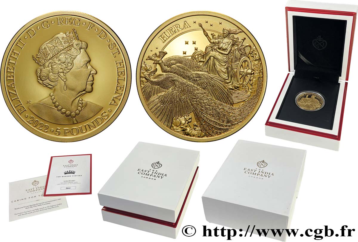 ORO, PALLADIO E PLATINO: INVESTIMENTI 1 Oz - 5 Pounds (Livres) Proof Hera 2022  FDC 