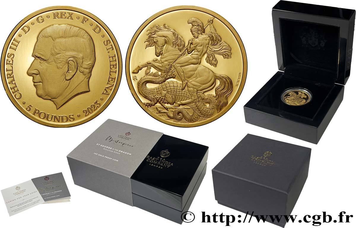OR, PALLADIUM ET PLATINE INVESTISSEMENT 1 Oz - 5 Pounds (Livres) Saint Georges et le Dragon 2023  FDC 