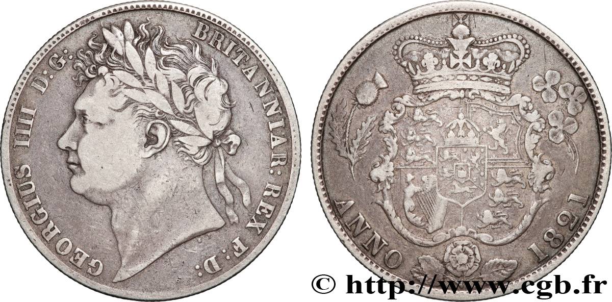 ROYAUME-UNI 1/2 Crown Georges IIII / emblème 1821  TB+ 