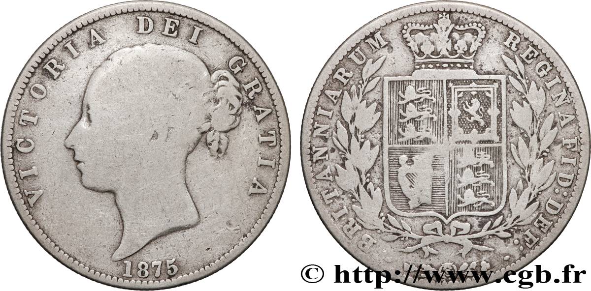 ROYAUME-UNI 1/2 Crown Victoria tête jeune 1875  B+ 