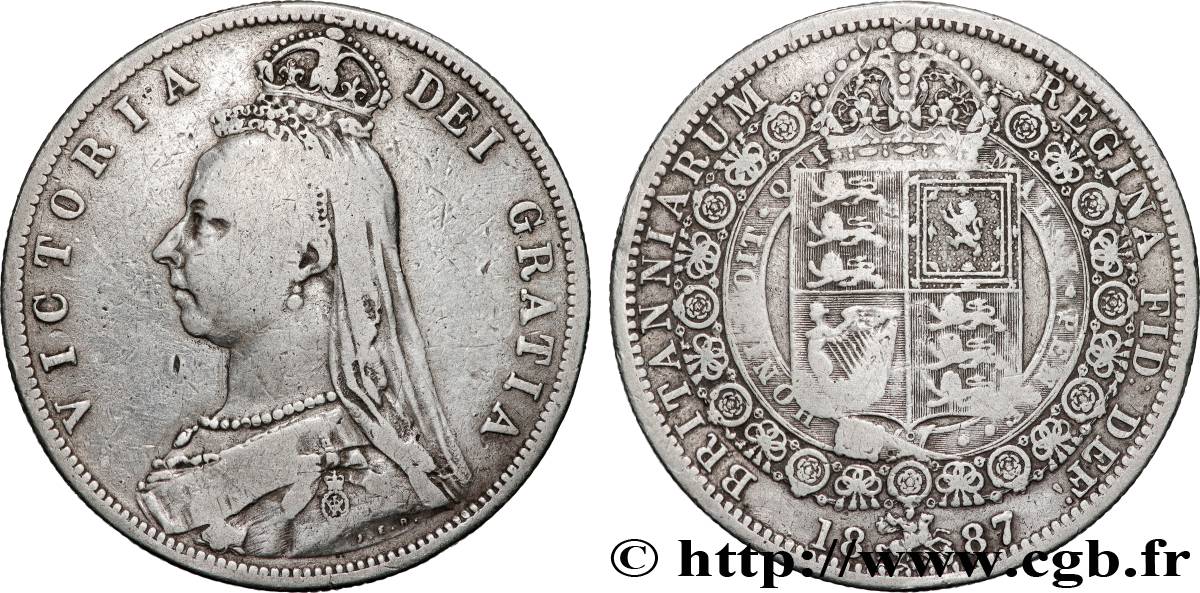 UNITED KINGDOM 1/2 Crown Victoria buste du jubilé 1887 Londres VF 