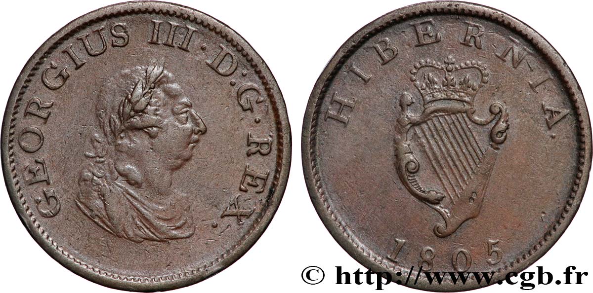 IRLANDE 1/2 Penny Georges III 1805 Soho TTB 