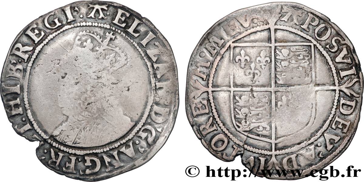 ENGLAND - KINGDOM OF ENGLAND - ELIZABETH I 1 Shilling n.d.  F/VF 