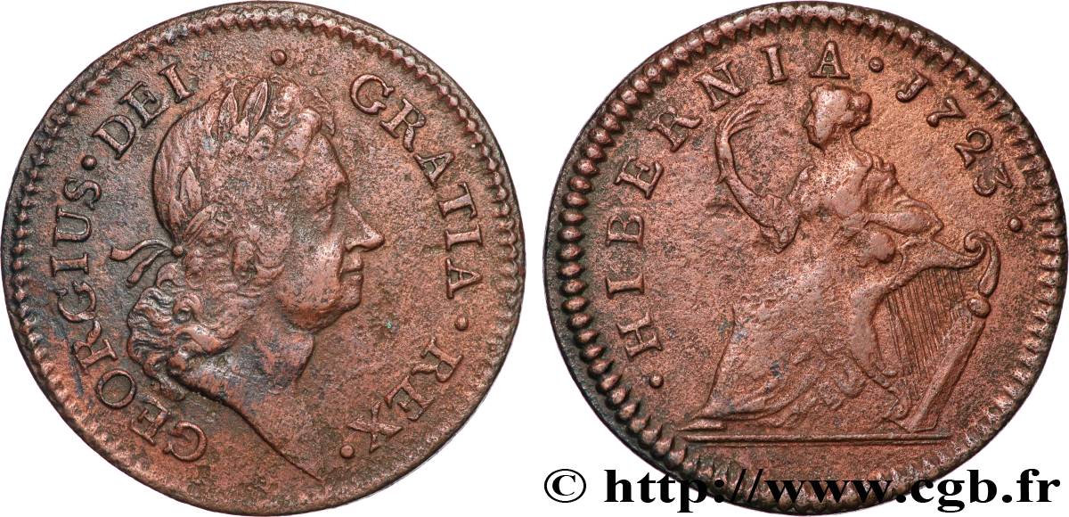 IRLANDE 1/2 Penny Georges I 1723  TB+ 