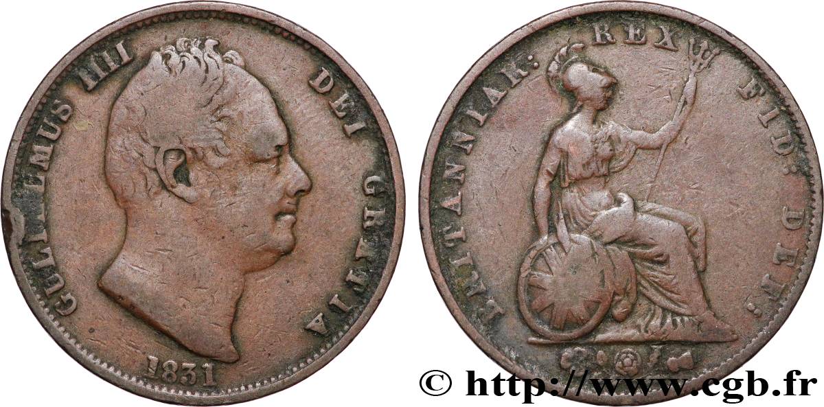 ROYAUME-UNI 1/2 Penny Guillaume IV 1831  TB 
