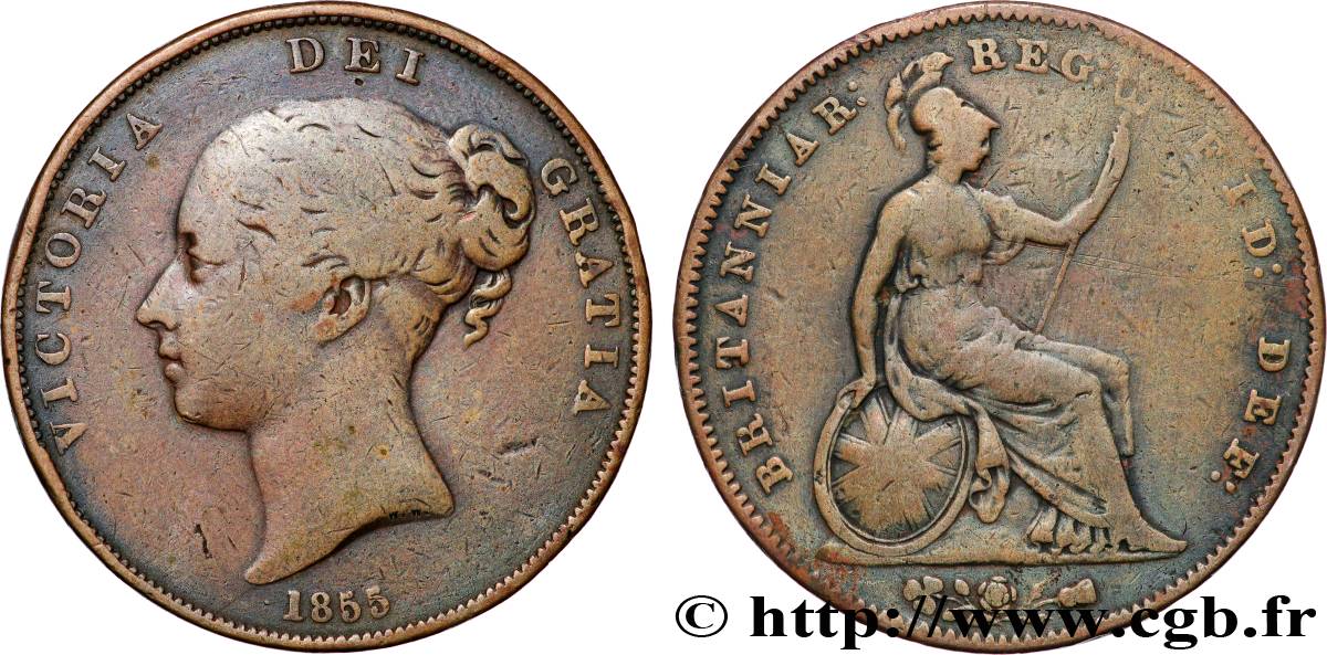 UNITED KINGDOM 1 Penny Victoria “tête jeune” 1855  VF 