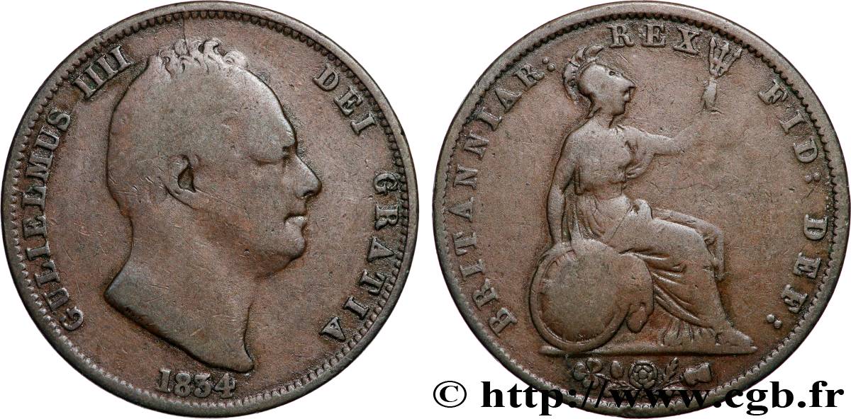 ROYAUME-UNI 1/2 Penny Guillaume IV 1834  TB 