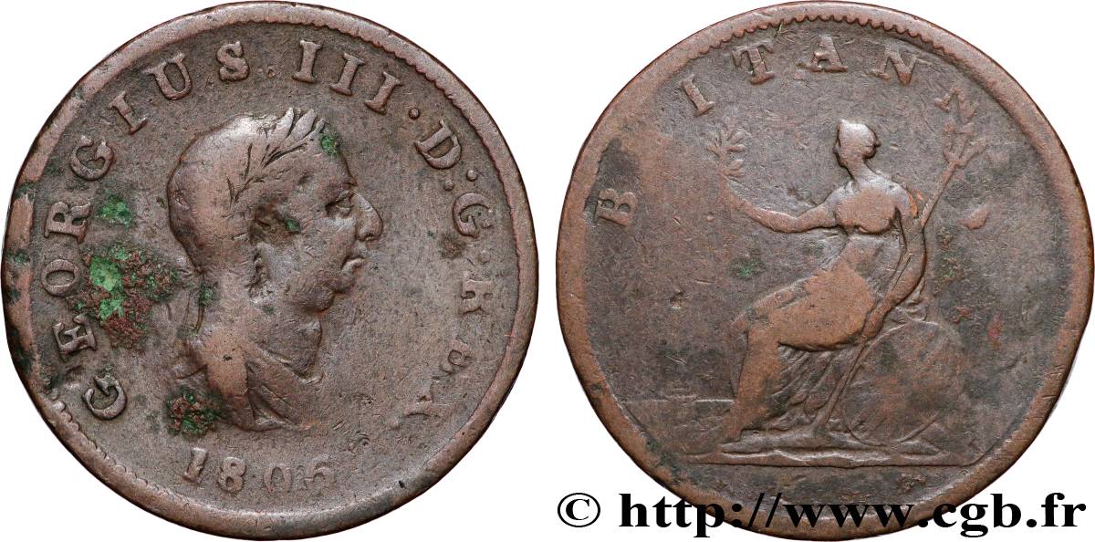 REGNO UNITO 1/2 Penny Georges III tête laurée 1806 Soho MB 