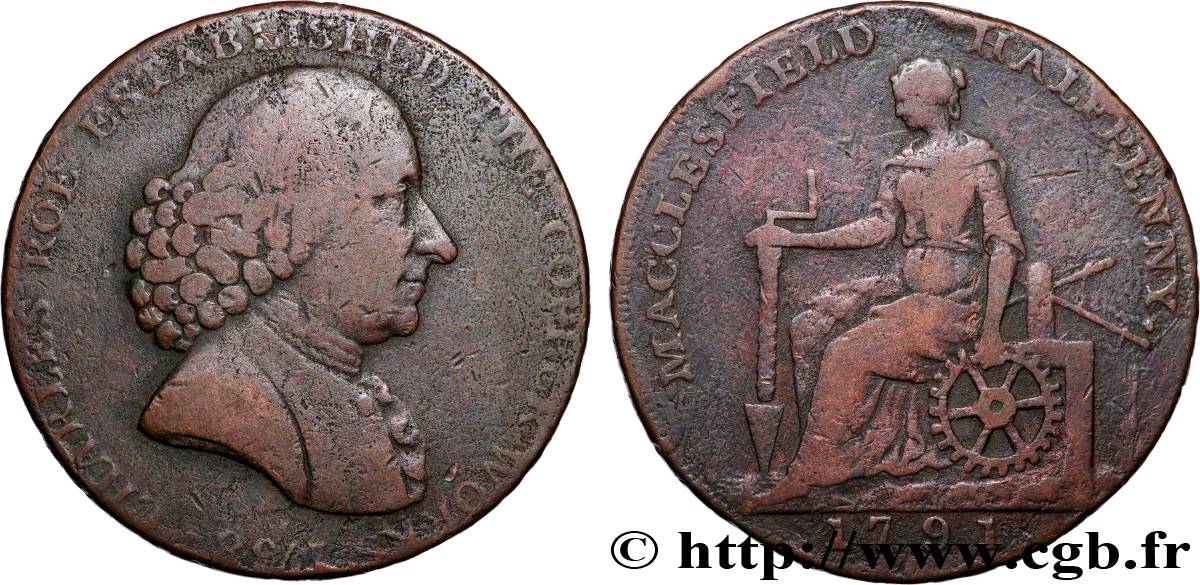 REINO UNIDO (TOKENS) 1/2 Penny Macclesfield (Cheshire) Charles Roe 1791  BC 