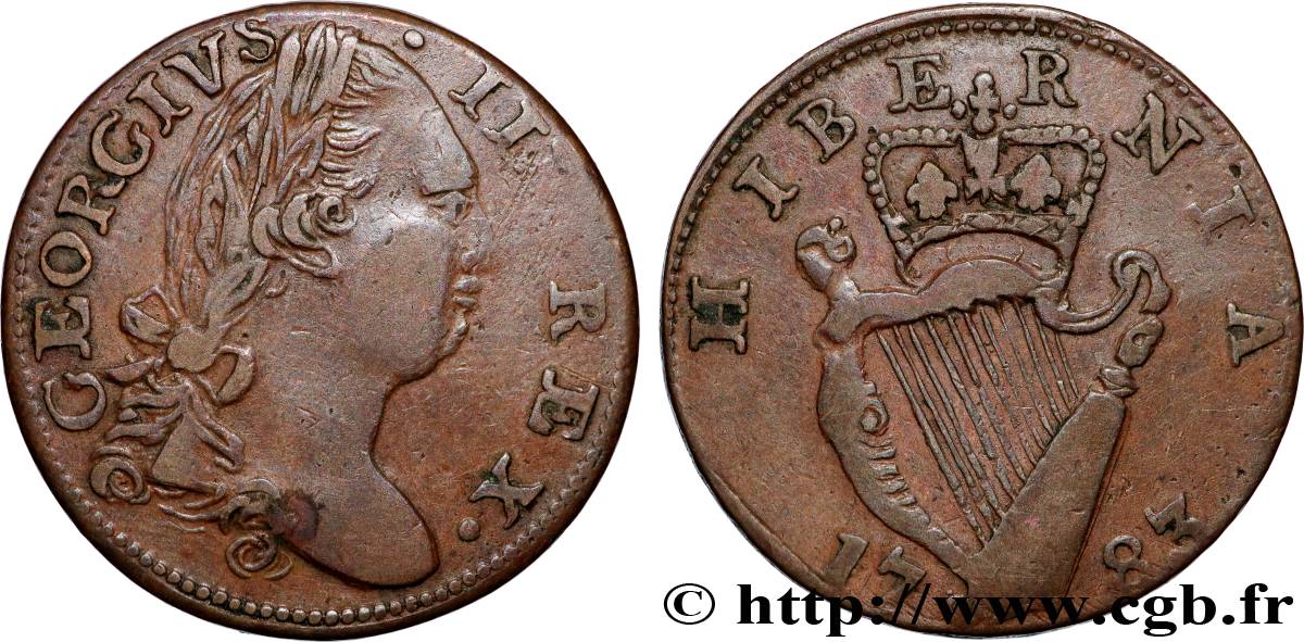 IRLANDE 1/2 Penny Georges III 1783  TTB 