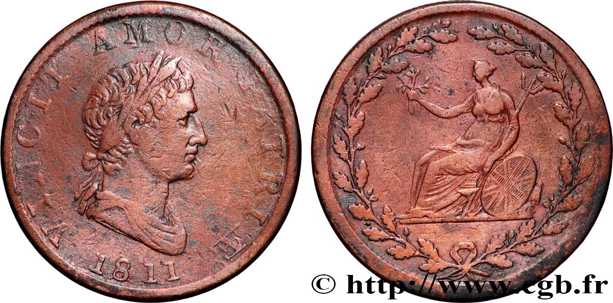 BRITISH TOKENS 1/2 Penny Walshampton (Essex) “vincit amor patriae” 1811  VF 