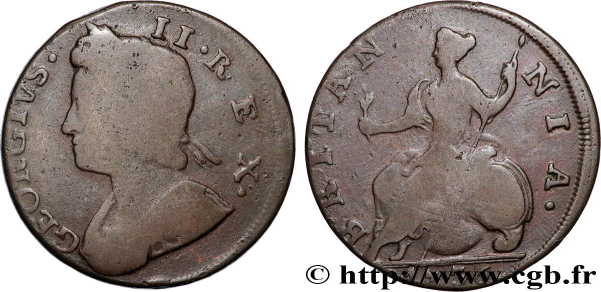 ROYAUME-UNI 1/2 Penny Georges II 1736  TB 