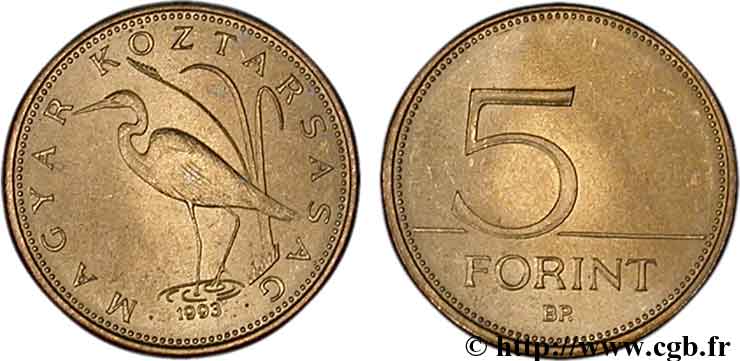 UNGHERIA 5 Forint 1993 Budapest MS 