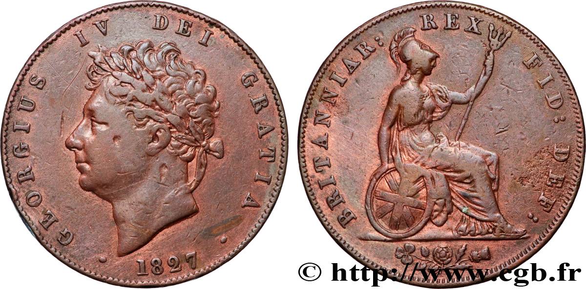 ROYAUME-UNI 1/2 Penny Georges IV 1827  TTB 