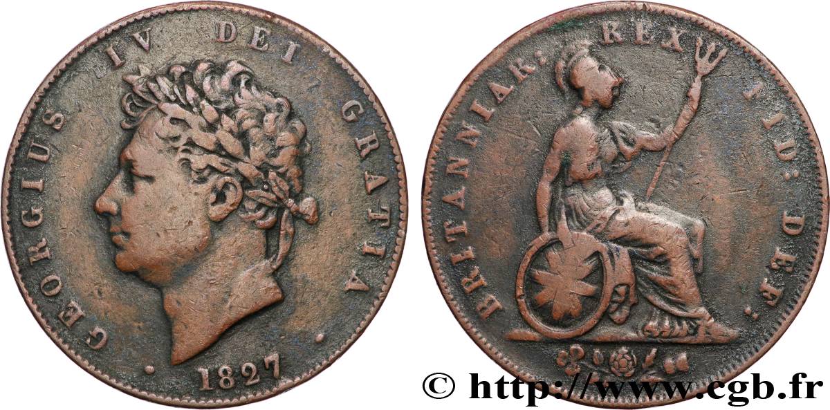 UNITED KINGDOM 1/2 Penny Georges IV 1827  XF 