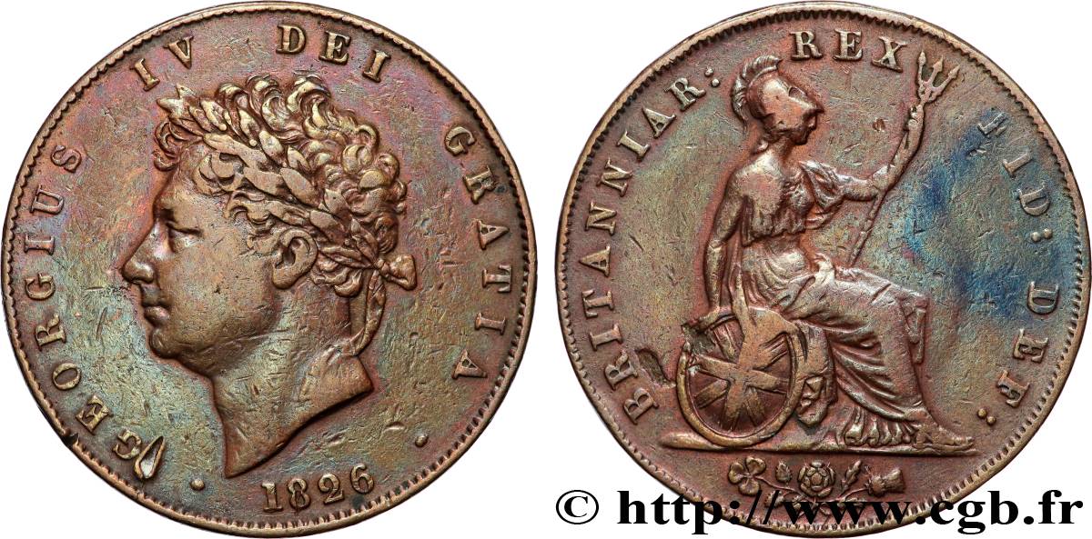 ROYAUME-UNI 1/2 Penny Georges IV 1826 Londres TTB 