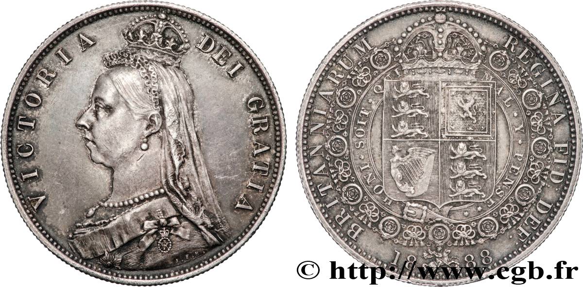 GRAN BRETAÑA - VICTORIA 1/2 Crown Victoria buste du jubilé 1888 Londres MBC+/EBC 