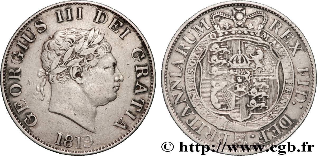 ROYAUME-UNI 1/2 Crown Georges III type à la petite tête 1819  TB+ 