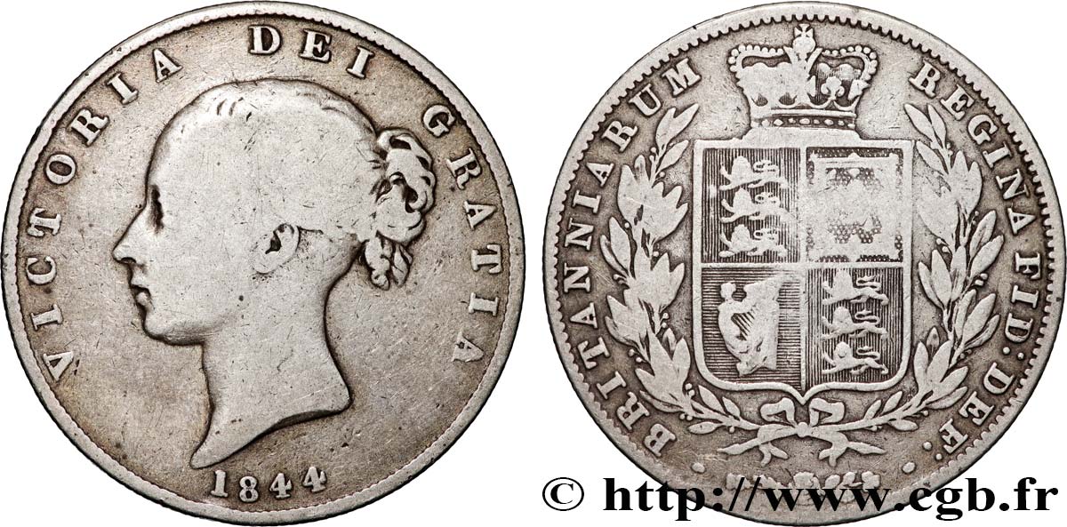 ROYAUME-UNI 1/2 Crown Victoria tête jeune 1844  TB 