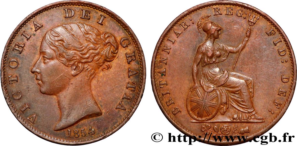 ROYAUME-UNI 1/2 Penny Victoria “tête jeune” 1854  TTB+ 