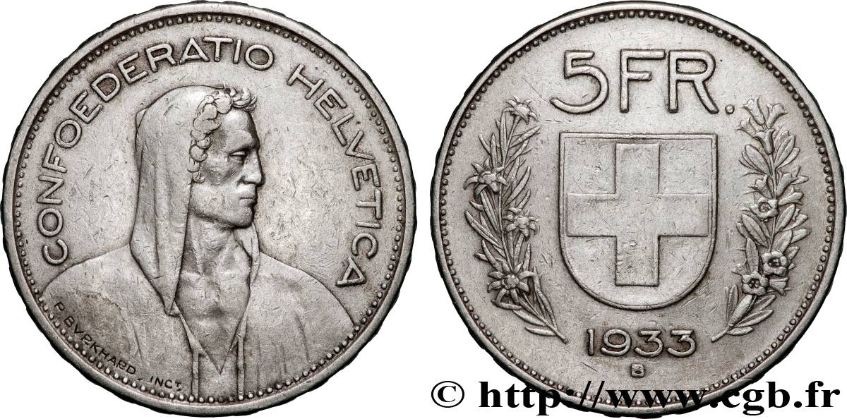 SVIZZERA  5 Francs Berger des alpes 1933 Berne BB 