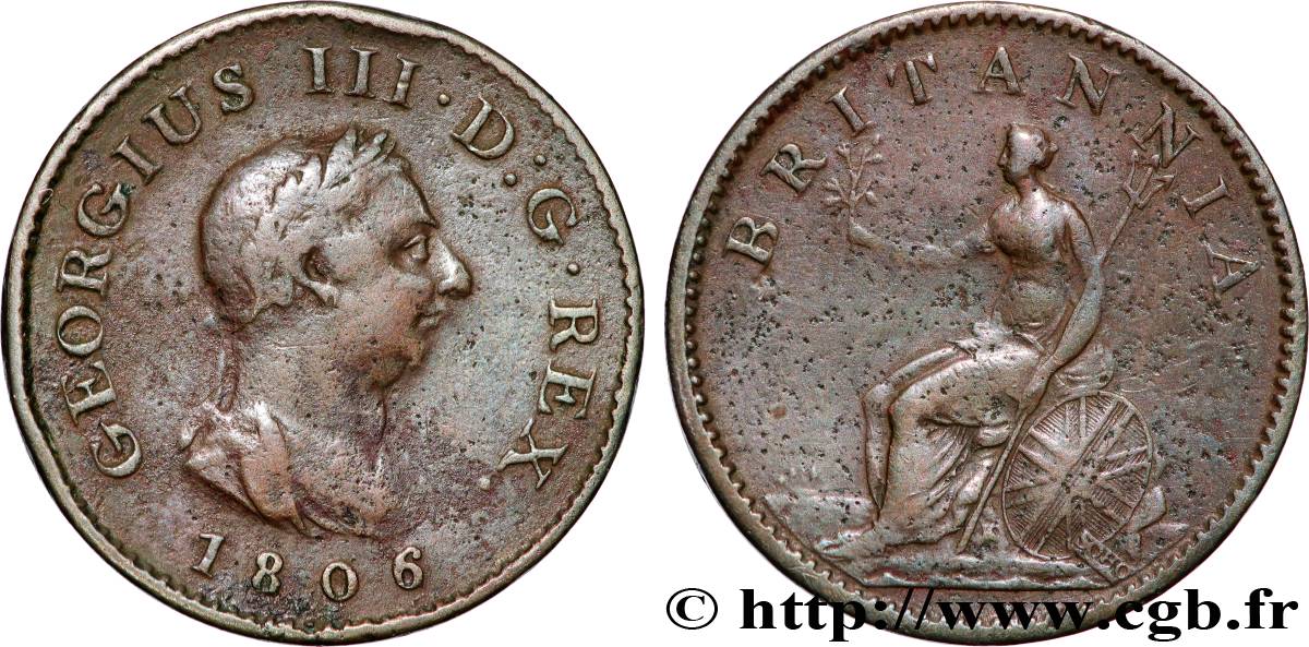 ROYAUME-UNI 1 Farthing Georges III 1806  TB+ 