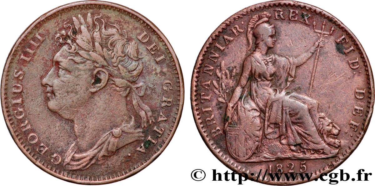 ROYAUME-UNI 1 Farthing Georges IV 1825  TTB 