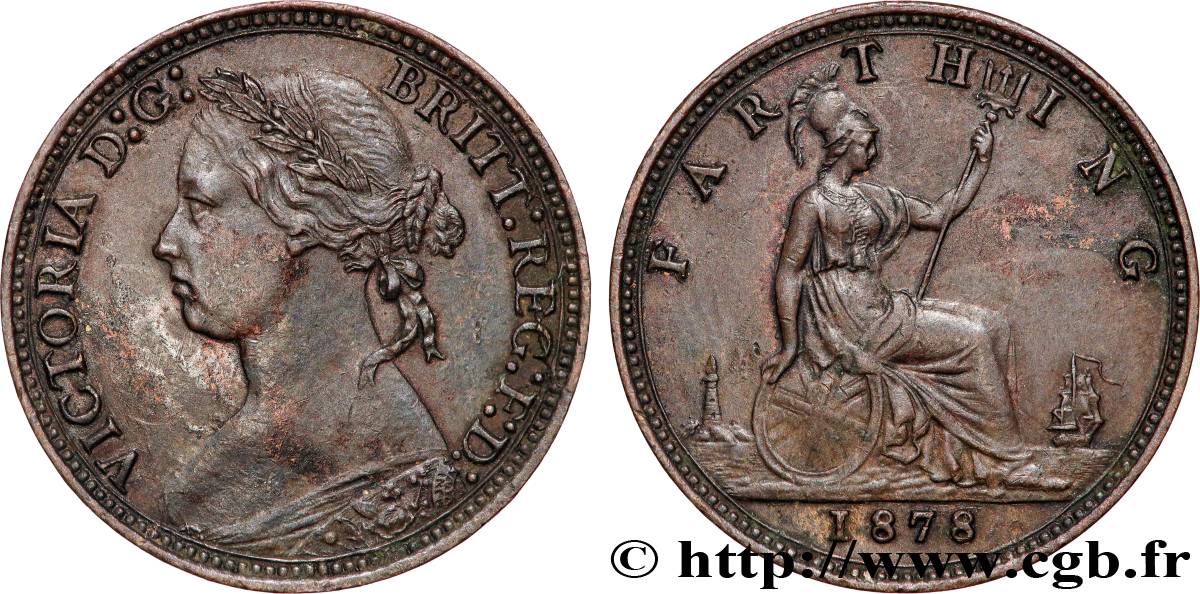 ROYAUME-UNI 1 Farthing Victoria “Bun Head” 1878  TTB 