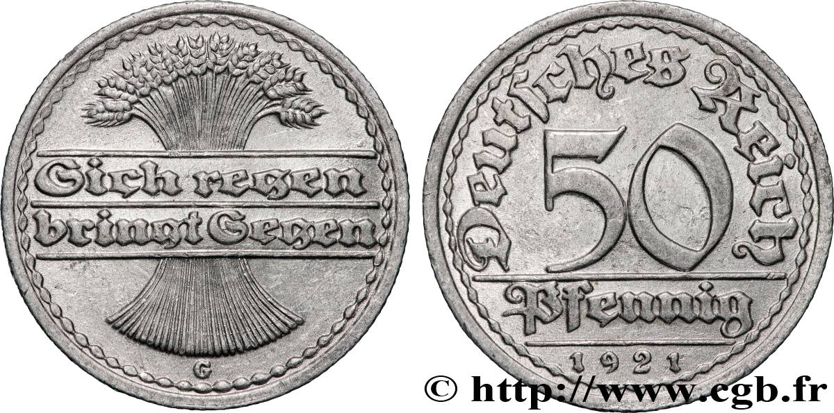 DEUTSCHLAND 50 Pfennig gerbe de blé “sich regen bringt segen“ 1921 Karlsruhe - G VZ 