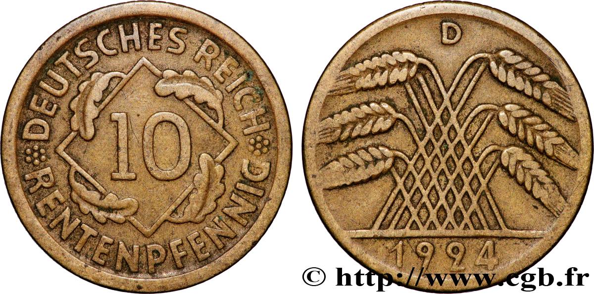 GERMANY 10 Rentenpfennig gerbe de blé 1924 Munich - D XF 