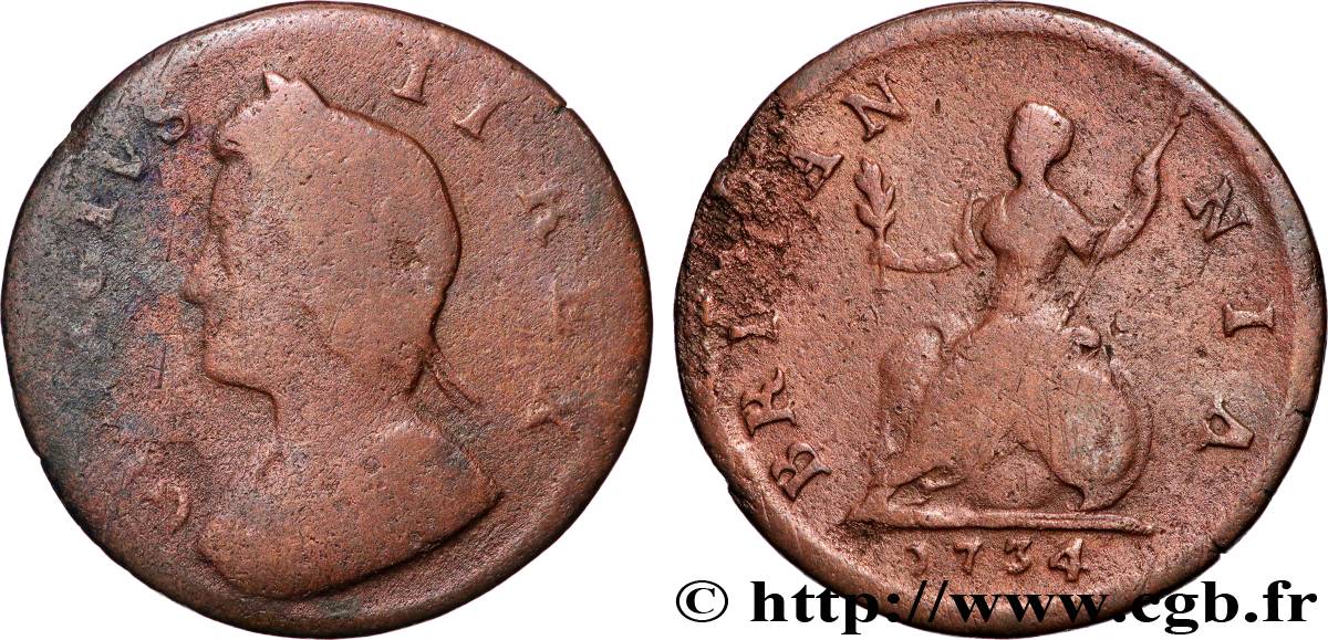 UNITED KINGDOM 1 Farthing Georges II / Britannia 1734  F 