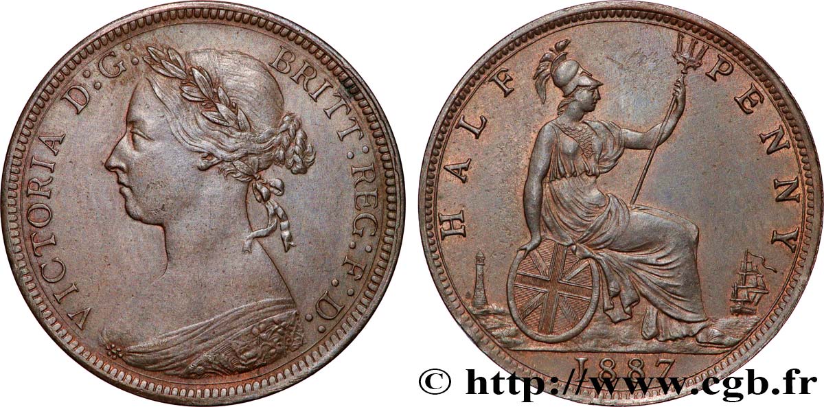 ROYAUME-UNI 1/2 Penny Victoria “Bun Head” 1887  SUP 