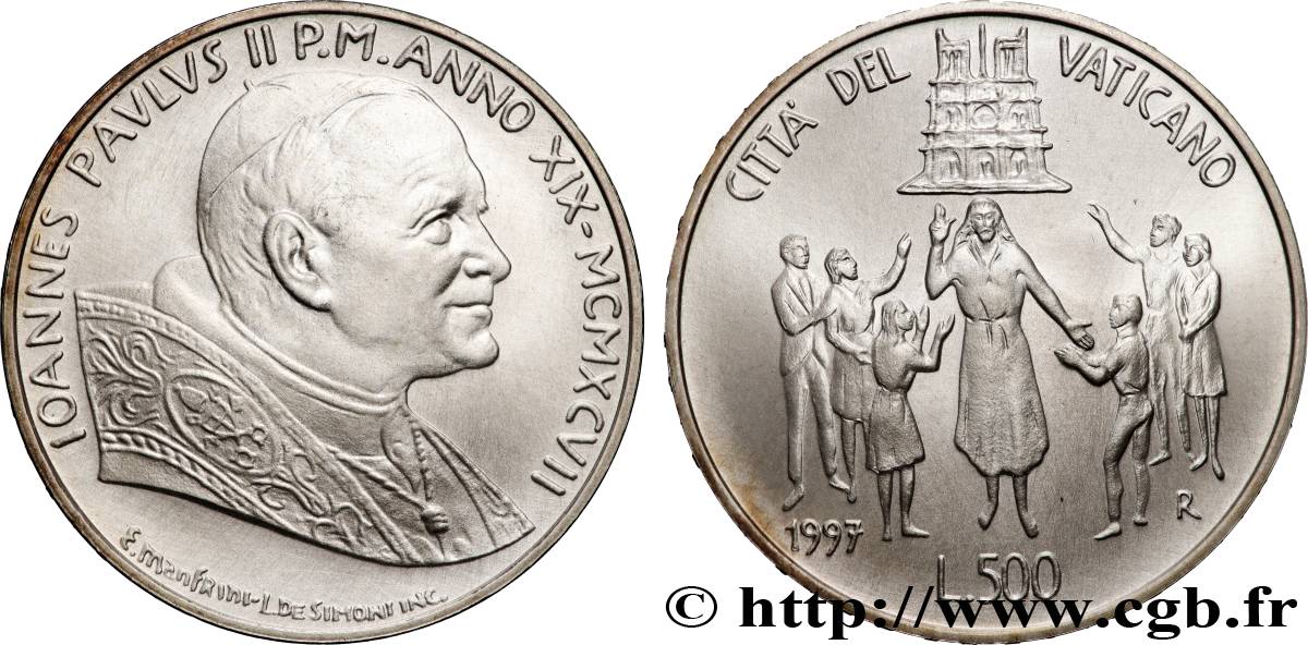 VATICAN AND PAPAL STATES 500 Lire Journées Mondiales de la Jeunesse 1997 Rome AU 