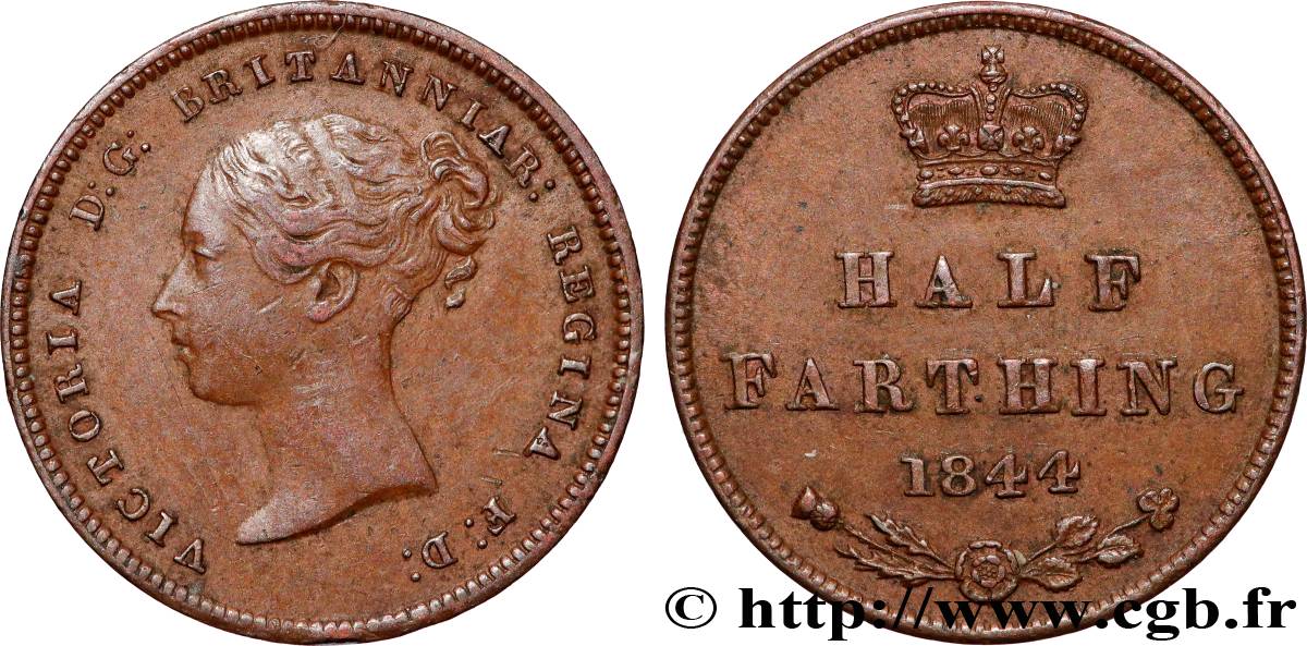 UNITED KINGDOM 1/2 Farthing Victoria “tête jeune” 1844  XF 