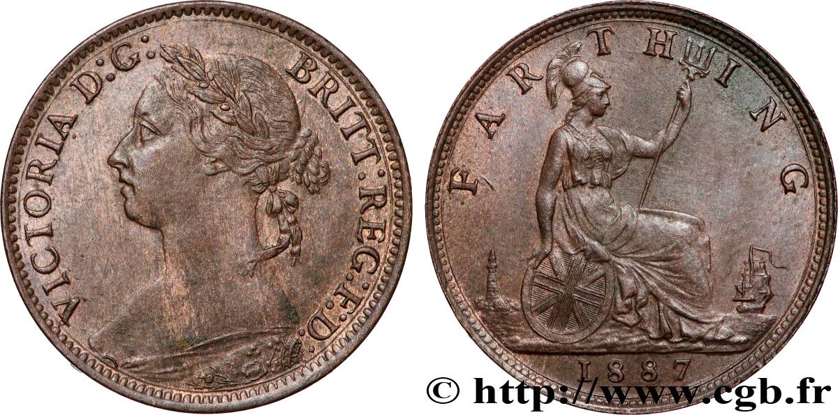 UNITED KINGDOM 1 Farthing Victoria “Bun Head” 1887  AU 