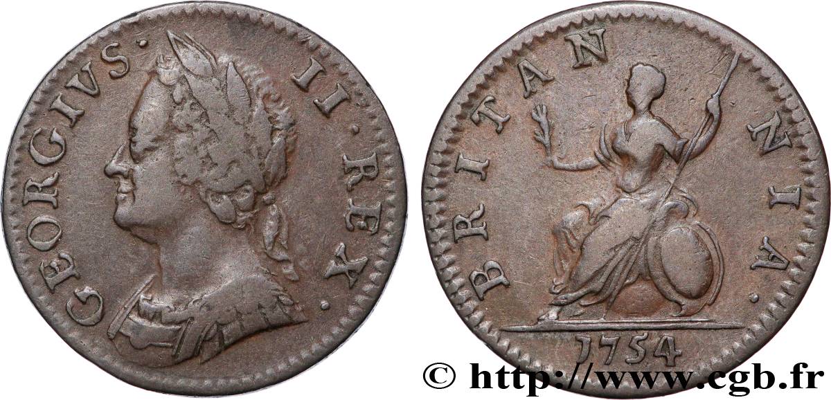 UNITED KINGDOM 1 Farthing Georges II / Britannia 1754  VF 