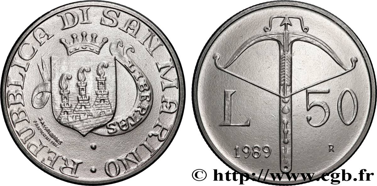 SAN MARINO 50 Lire 16 siècle d’histoire 1989 Rome - R MS 