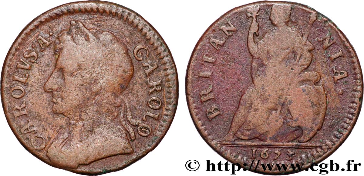 UNITED KINGDOM 1 Farthing Charles II 1673  VF 