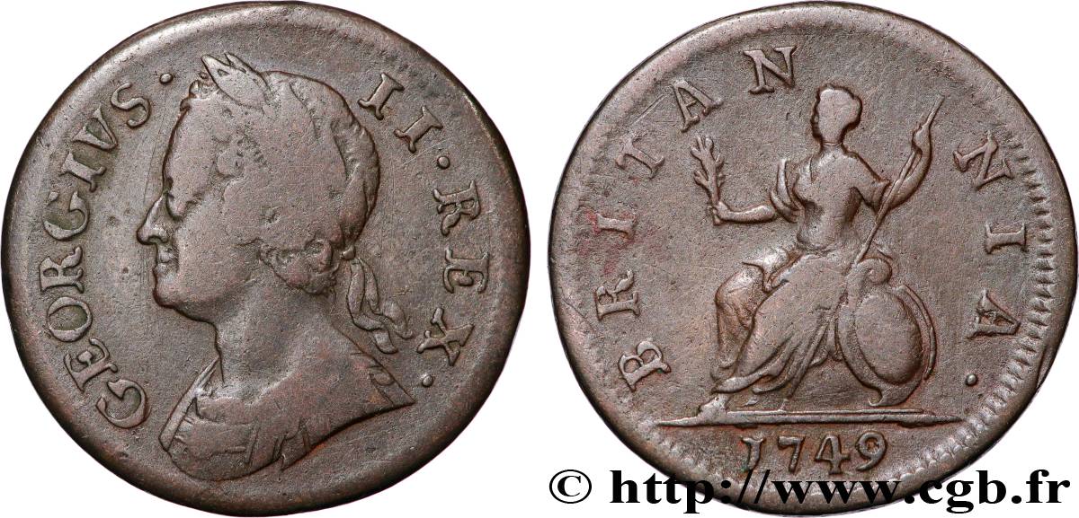 REINO UNIDO 1 Farthing Georges II / Britannia 1749  BC 