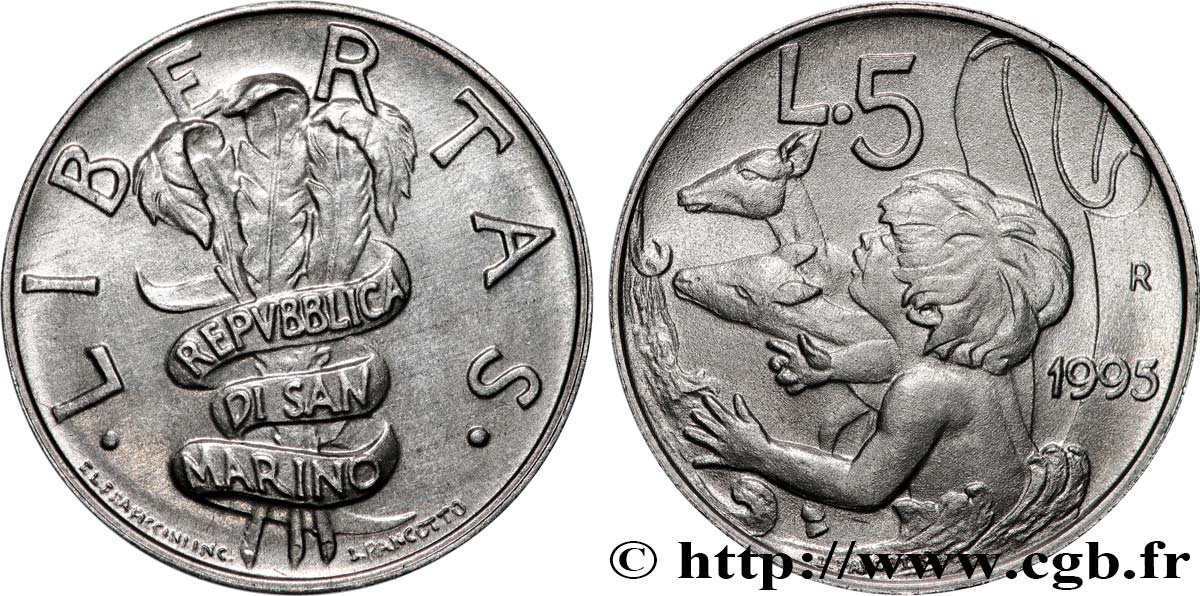 SAN MARINO 5 Lire Les devoirs civils pour le 3e millénaire 1995 Rome - R MS 