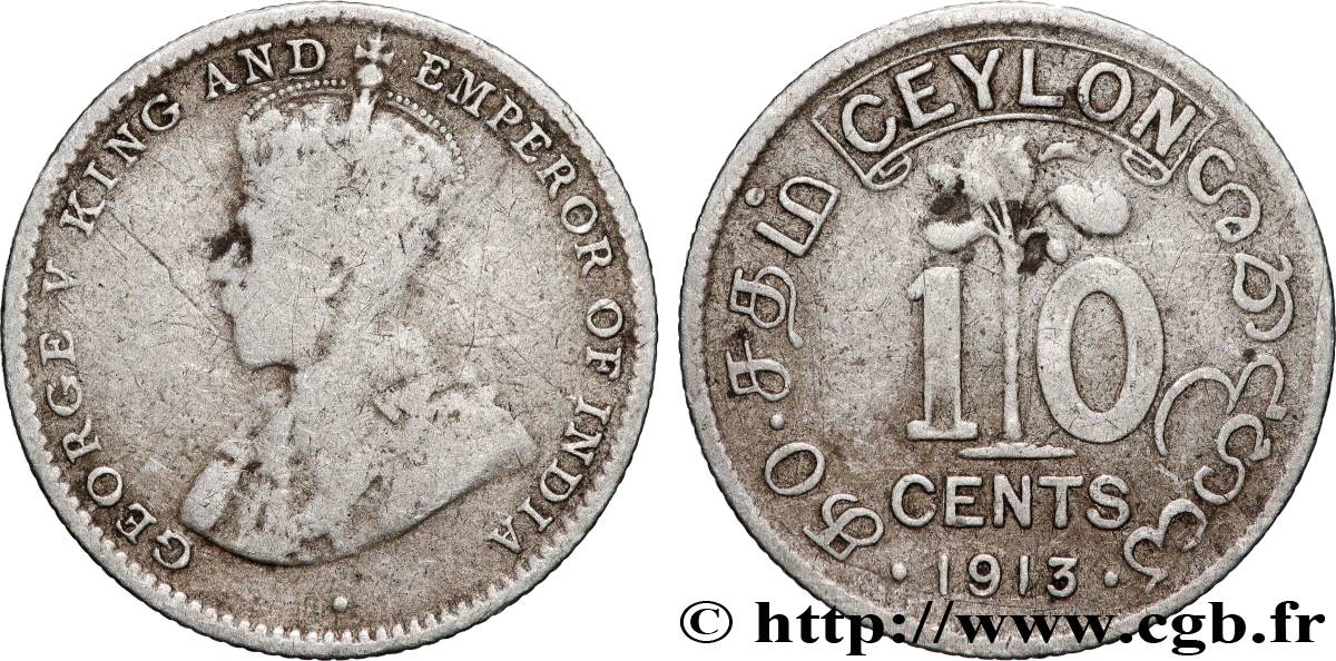 CEYLON 10 Cents Georges V 1913 Londres VF 