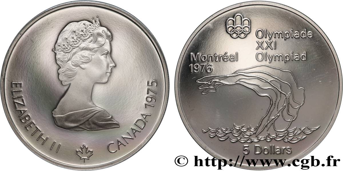 CANADA 5 Dollars Proof JO Montréal 1976 plongeon 1975  MS 