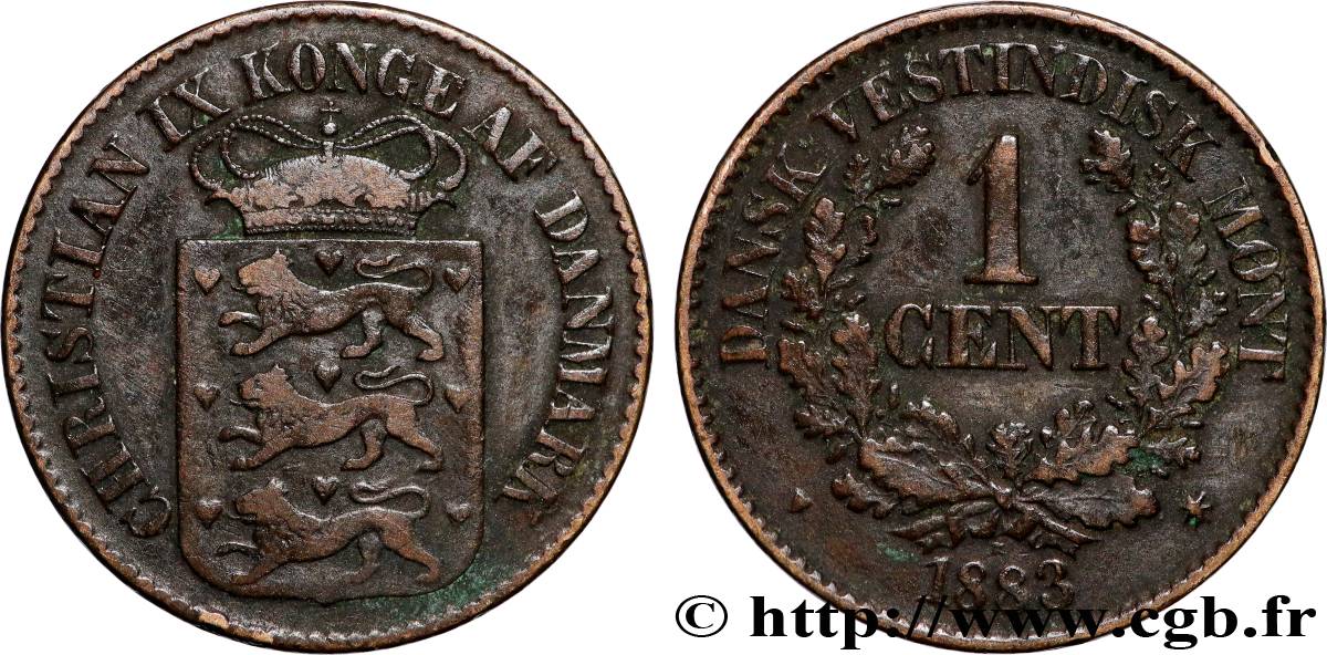 DANISH INDIA 1 Cent Christian IX 1883 Copenhague XF 