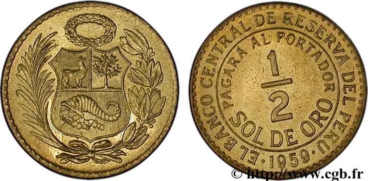 PERU 1/2 Sol de Oro 1959  fST 