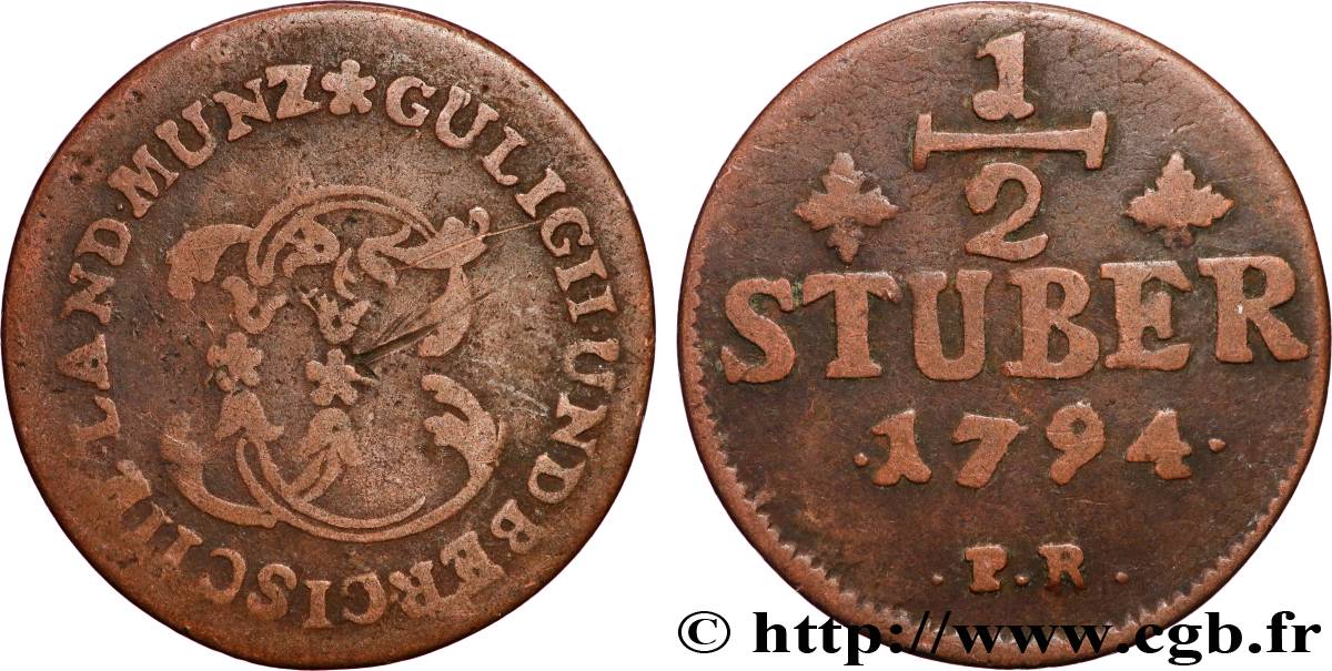 DEUTSCHLAND - JÜLICH-BERG 1/2 Stuber Carl Théodore de Bavière - Duché de Jülich-Berg 1794 Düsseldorf S 