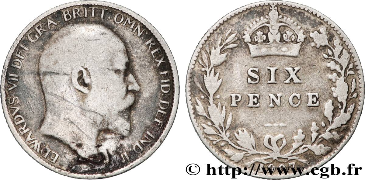 GRANDE-BRETAGNE - ÉDOUARD VII 6 Pence  1907  TB 